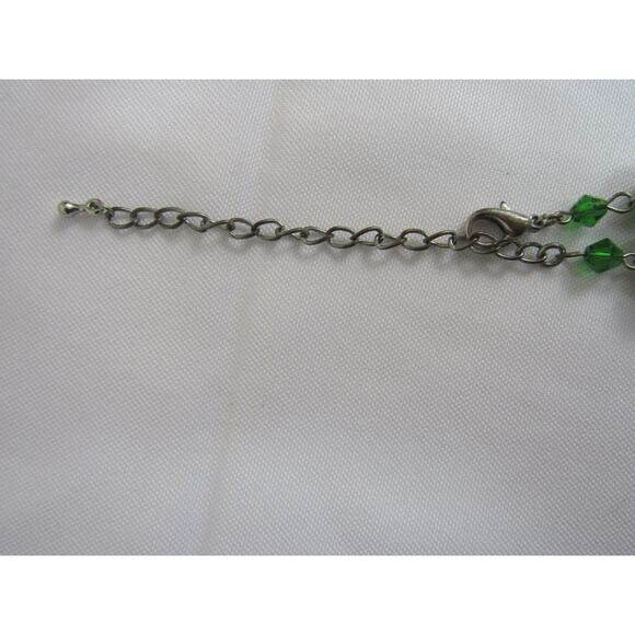 Green Bead Silver Tone Necklace 23" Whimsical Boho Cottagecore Festive Gem - Picture 3 of 4